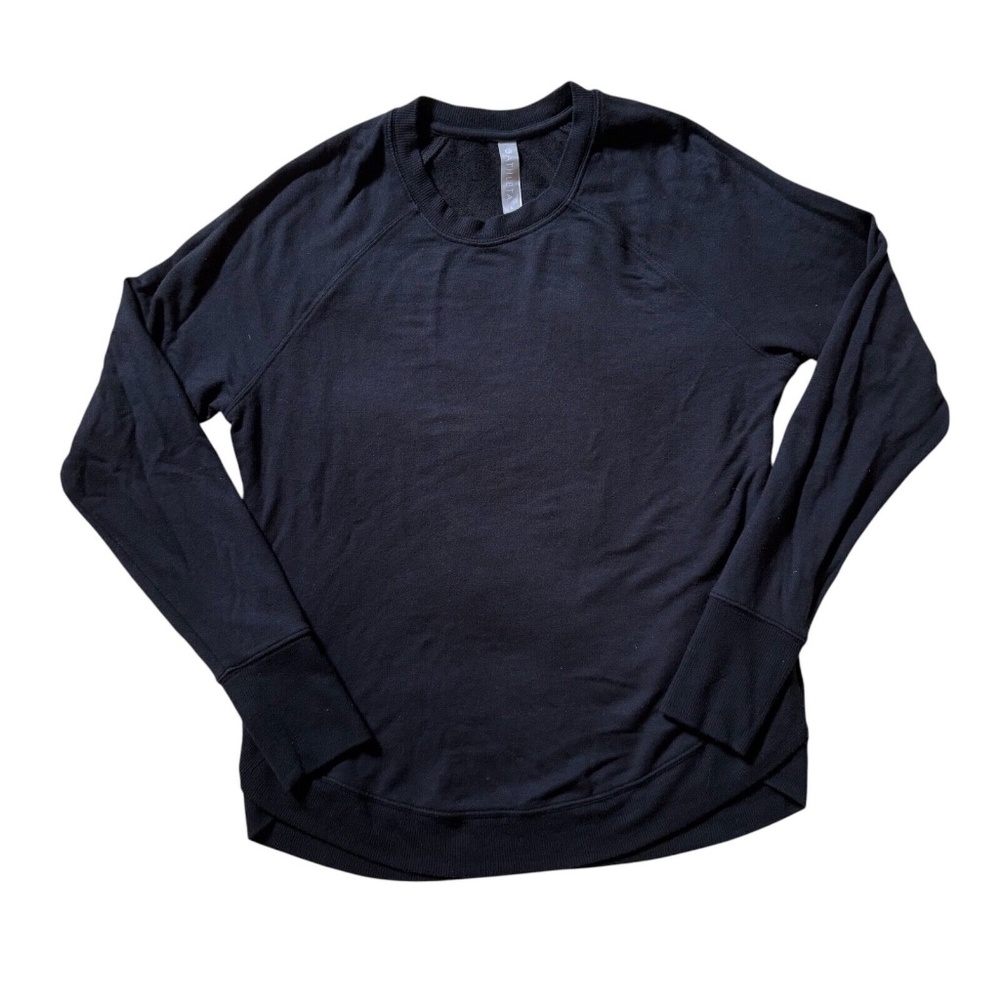 Athleta Mindset Sweatshirt SMALL Black 472751 Soft Crew Neck Curved Hem